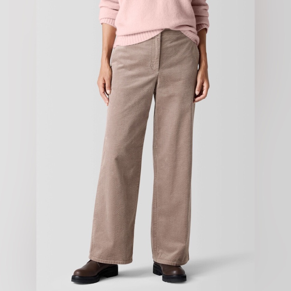 Eileen Fisher Organic Cotton Wide Leg Corduroy Pants Taupe Large